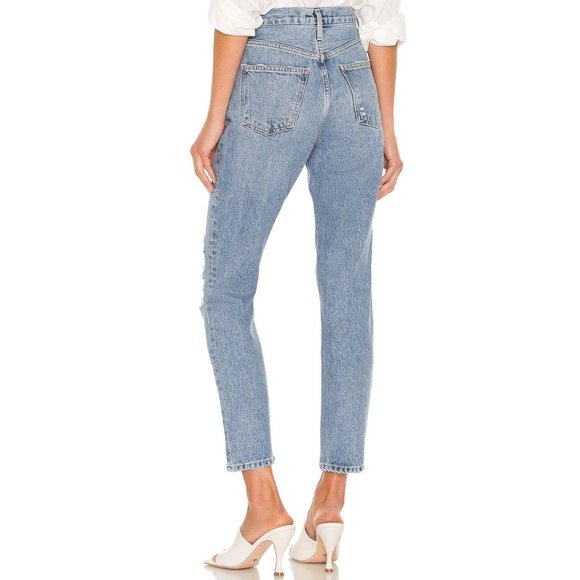 Agolde Fen High Rise Relaxed Taper Destroyed Blue Jeans Size 29 - Picture 3 of 5
